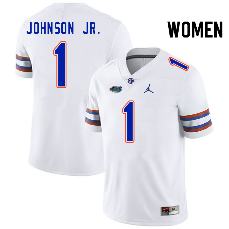 Women #1 Montrell Johnson Jr. Florida Gators College Football Jerseys Stitched-White